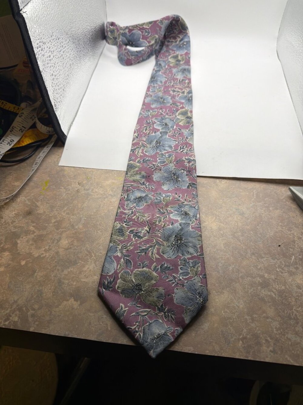 Allyn St. George Floral Patterned Tie In Purple With Blue & Green Accents - Clas